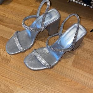 Silver rhinestone block heels